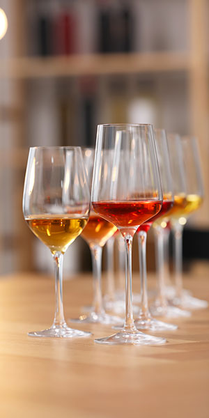 wine in glasses prepared for tasting